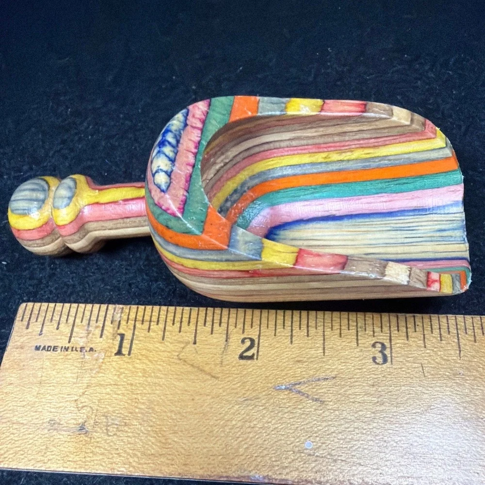 Unique Recycled Skateboard Wood Scoop Small Multi-Color Rainbow Handcrafted Cute